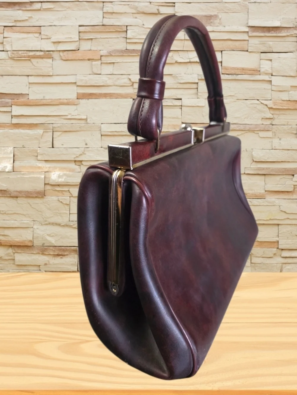 Vintage 1960s Doctor Bag Genuine Leather Frame Satchel Brown Structured Handle